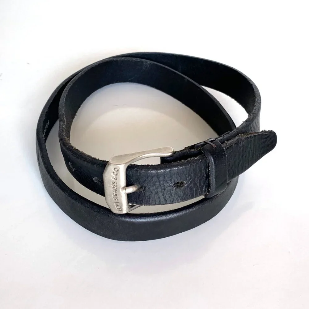 Levi’s Strauss & Co Youth Black Genuine Leather Belt XL Silver Buckle Made in US